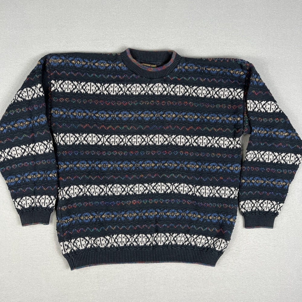 VTG 3D Knit Textured Sweater Fits L Colorful Crewneck Alexander Julian 1990s USA